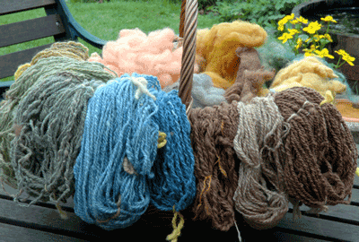 naturally dyed wools in basket
